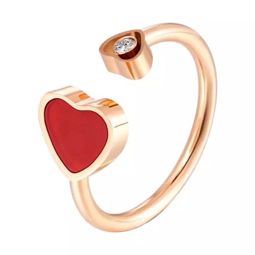 💎238💎 Ch*pard Red Happy Hearts Rose Gold Ring